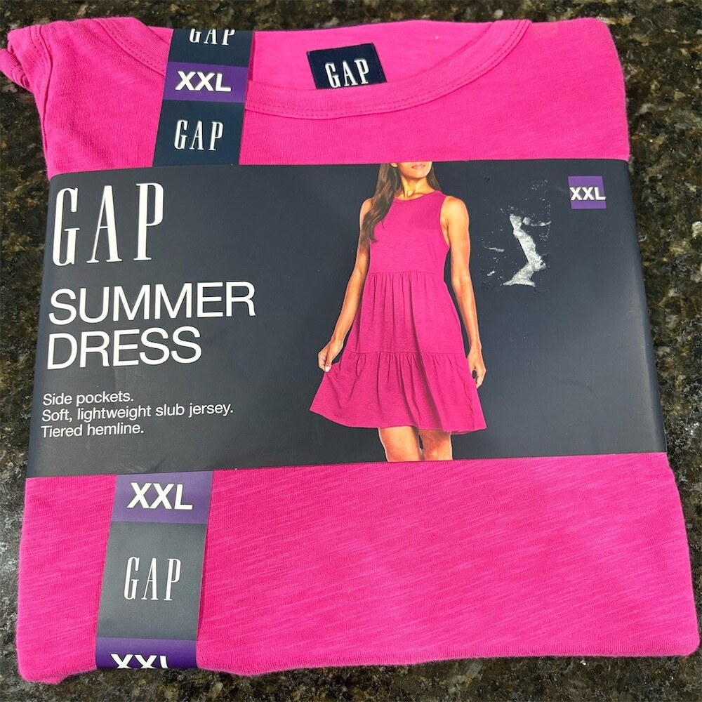 GAP Summer Dress Womens 2XL Very Berry Pink Sleeveless Tiered Midi Pockets